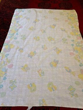 Vintage Cannon Mills Baby Blanket  ABC Bears Bears Bunny Cat Balloons  Giraffe